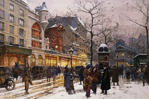 Snowscapes: Matinee Au Moulin Rouge, Paris by Eugene Galien-Laloue