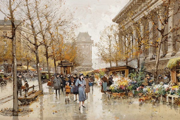 Île-de-France: Paris Street In Autumn by Eugene Galien-Laloue