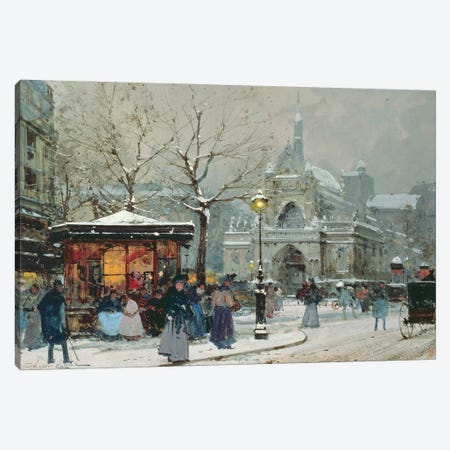 Snow Scene In Paris Canvas Print #BMN11319} by Eugene Galien-Laloue Canvas Artwork