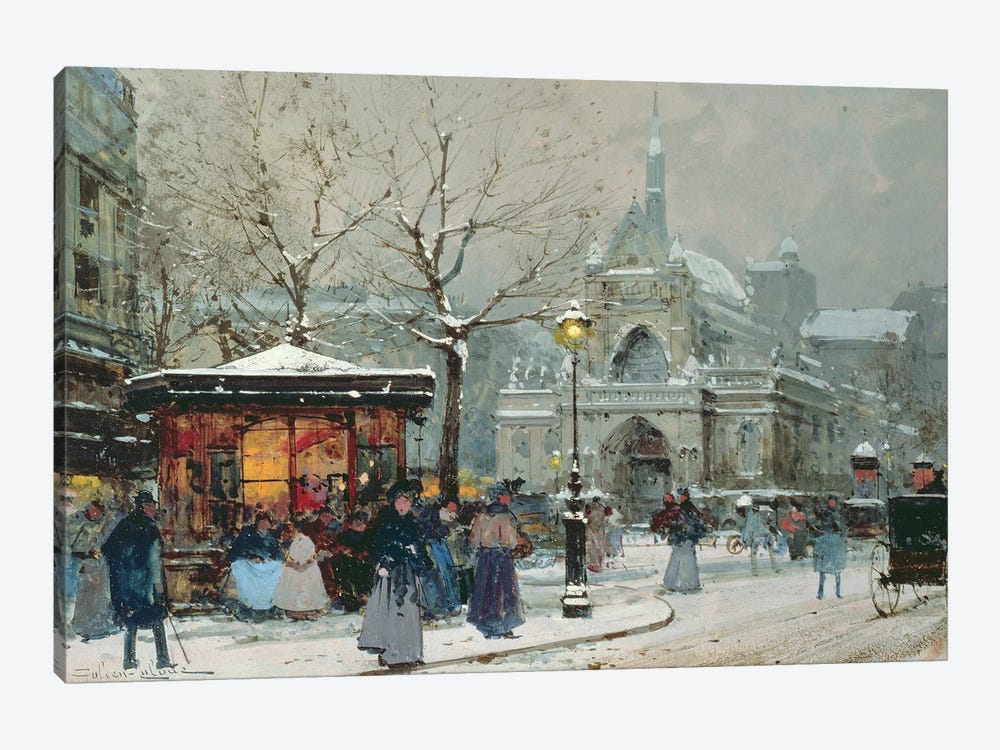 Snow Scene In Paris by Eugene Galien-Laloue 1-piece Canvas Wall Art