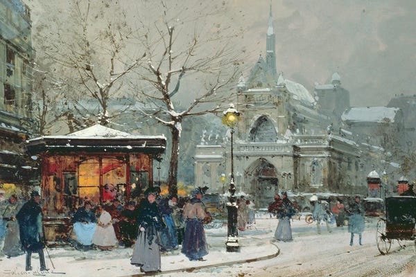 Snowscapes: Snow Scene In Paris by Eugene Galien-Laloue