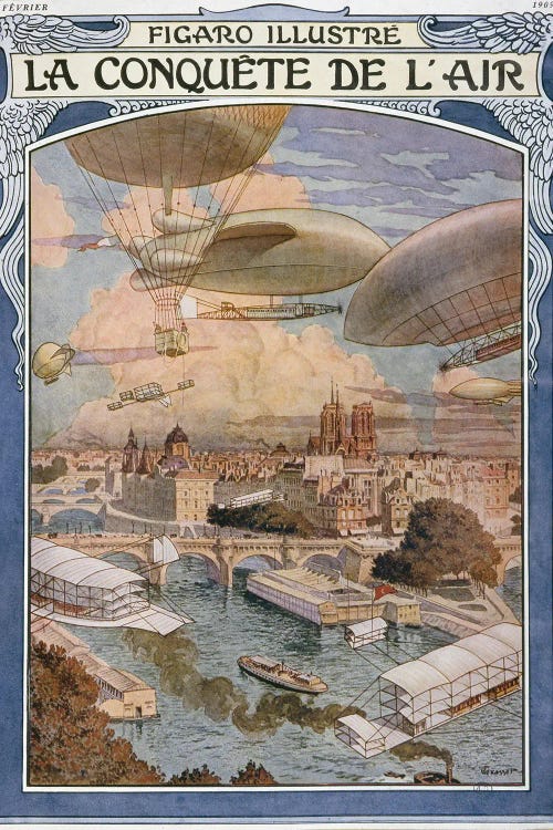 The Conquest Of Air, Cover Illustratio, Figaro Illustre, February 1909 by Eugene Grasset wall art