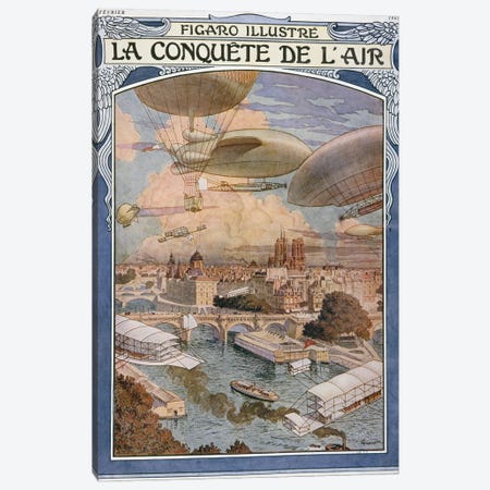 The Conquest Of Air, Cover Illustratio, Figaro Illustre, February 1909 Canvas Print #BMN11321} by Eugene Grasset Art Print