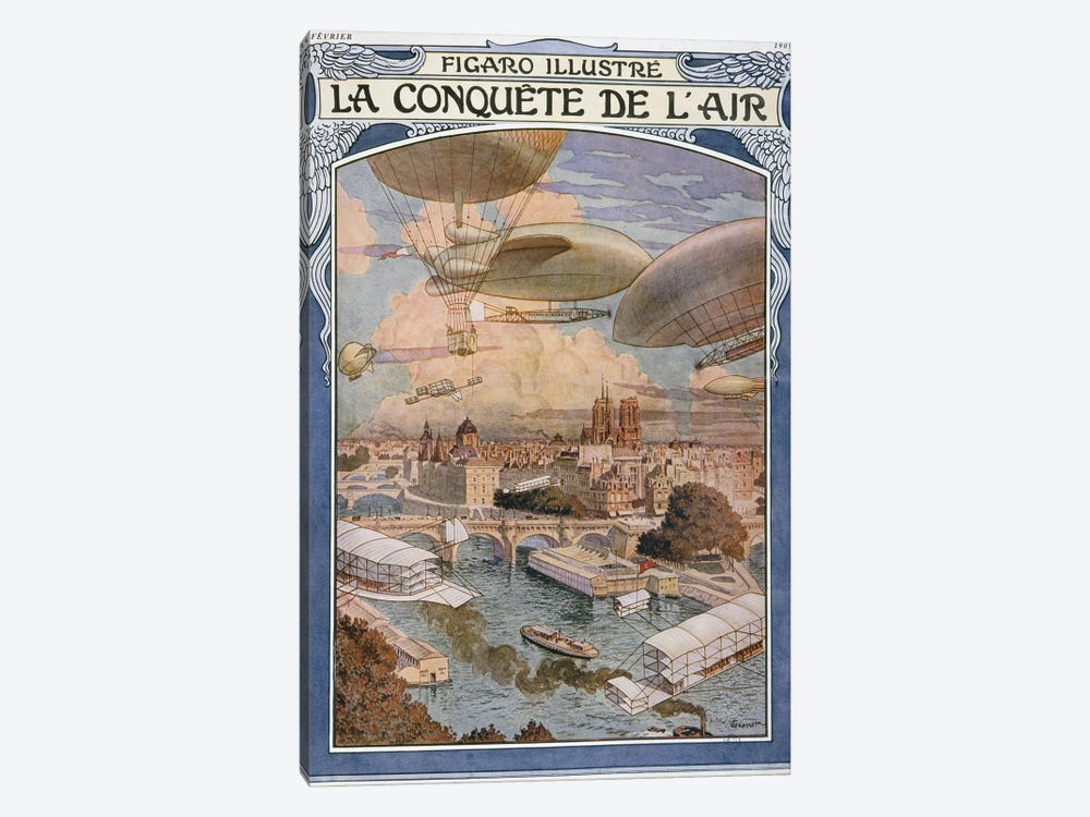 The Conquest Of Air, Cover Illustratio, Figaro Illustre, February 1909 by Eugene Grasset 1-piece Canvas Art Print