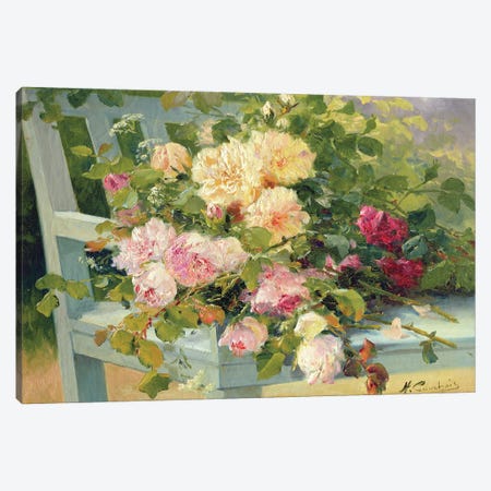 Roses On The Bench Canvas Print #BMN11323} by Eugene Henri Cauchois Art Print
