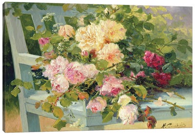 Roses On The Bench Canvas Art Print