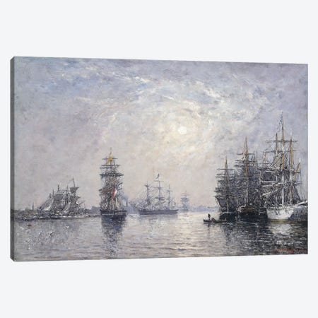 Le Havre, Eure Basin, Sailing Boats At Anchor, Sunset, 1870 Canvas Print #BMN11328} by Eugene Louis Boudin Canvas Art Print