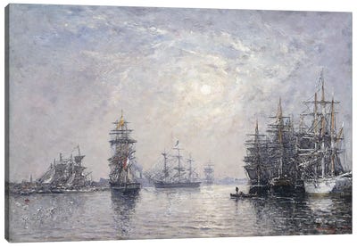 Le Havre, Eure Basin, Sailing Boats At Anchor, Sunset, 1870 Canvas Art Print