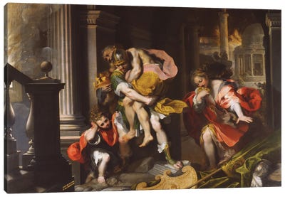 Aeneas' Flight From Troy, 1598 Canvas Art Print - Mythological Figures