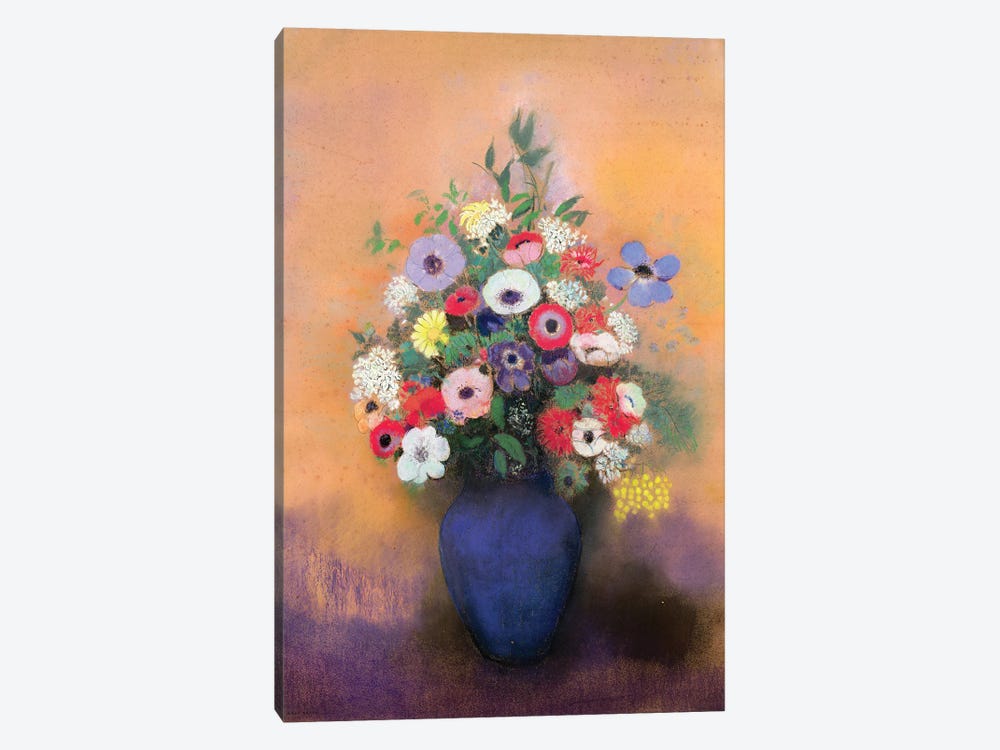 Anemones and lilac in a Blue Vase, after 1912  by Odilon Redon 1-piece Canvas Art Print