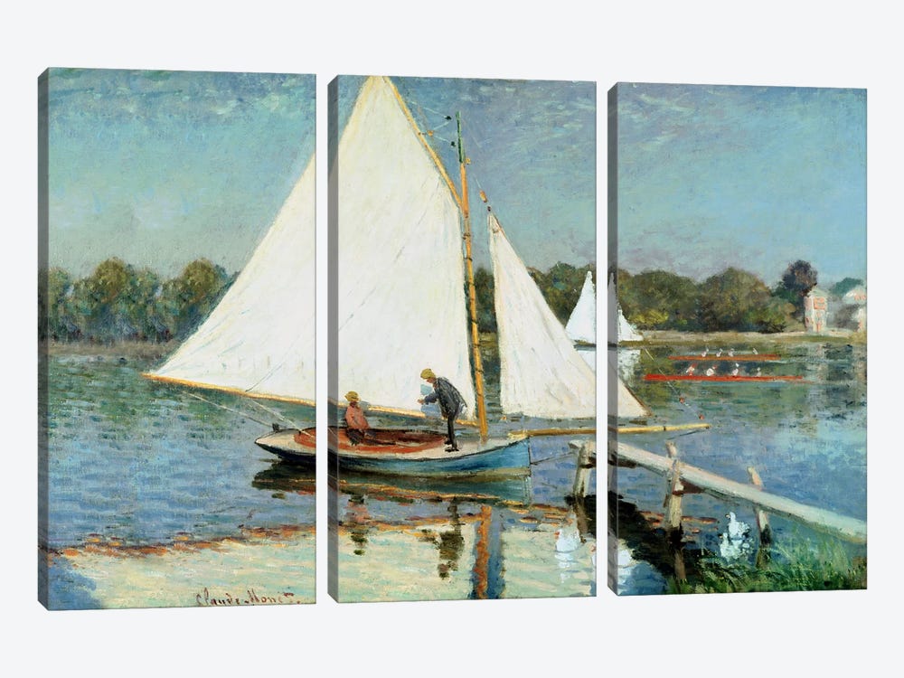 Sailing at Argenteuil, c.1874  by Claude Monet 3-piece Canvas Artwork
