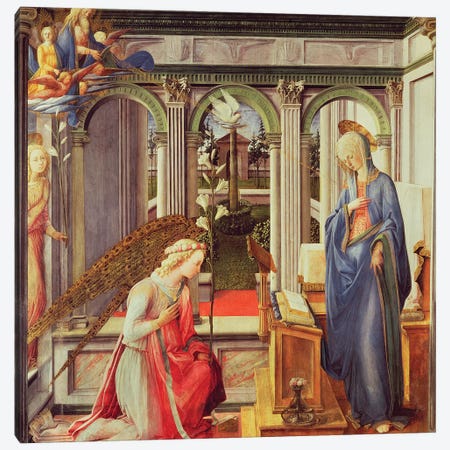 Annunciation To Mary (Alte Pinakothek), c.1443-45 Canvas Print #BMN11381} by Fra Filippo Lippi Canvas Art Print