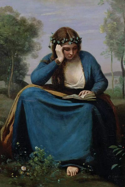 Romanticism: The Reader Crowned with Flowers, or Virgil's Muse, 1845  by Jean-Baptiste-Camille Corot