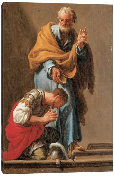 St. Peter Baptising The Centurion Cornelius Canvas Art Print - Religious Figure Art