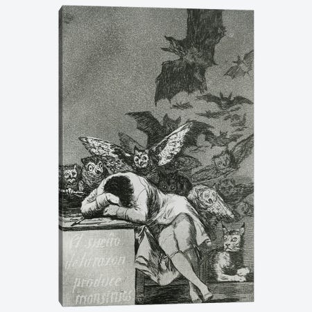 The Sleep Of Reason Produces Monsters (B&W Photo Of Illustration From Los Caprichos), 1799 Canvas Print #BMN11426} by Francisco Goya Art Print