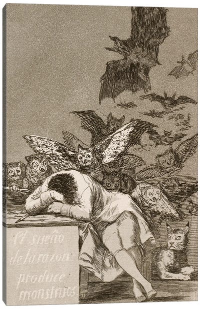 The Sleep Of Reason Produces Monsters (Illustration From Los Caprichos), 1799 Canvas Art Print - Francisco Goya