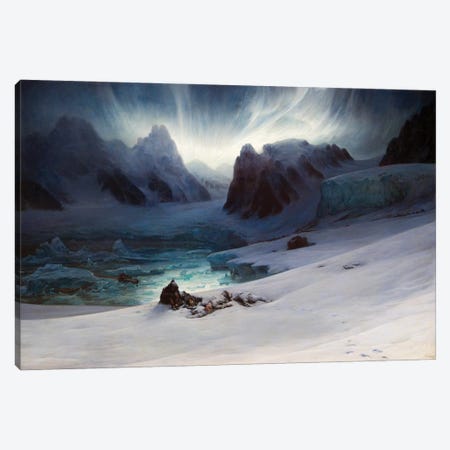 Magdalena Bay, View From The Peninsula Of The Tombs, Northern Spitsbergen With Aurora Borealis, 1841 Canvas Print #BMN11430} by Francois Auguste Biard Canvas Print