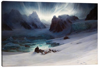 Magdalena Bay, View From The Peninsula Of The Tombs, Northern Spitsbergen With Aurora Borealis, 1841 Canvas Art Print