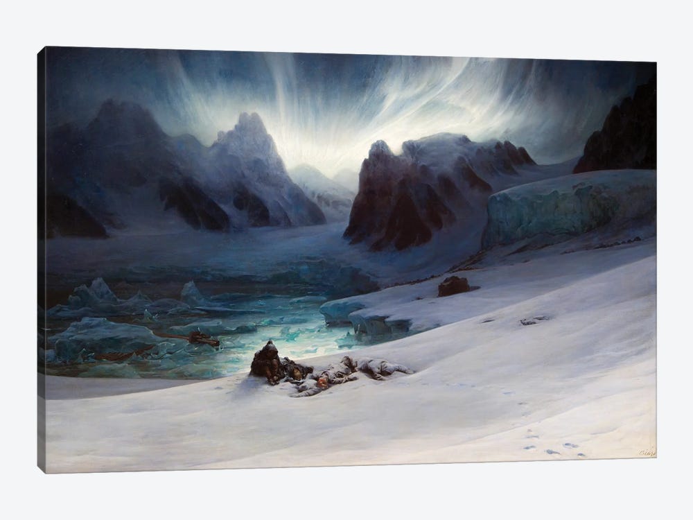 Magdalena Bay, View From The Peninsula Of The Tombs, Northern Spitsbergen With Aurora Borealis, 1841 by Francois Auguste Biard 1-piece Canvas Wall Art