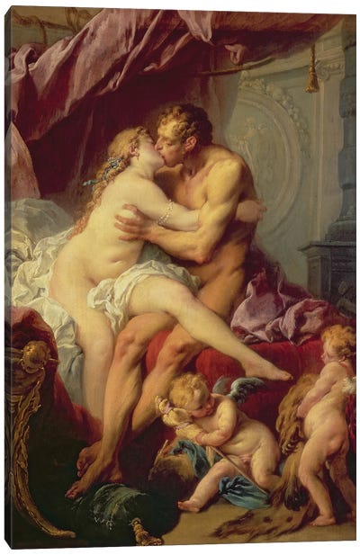 Hercules And Omphale Canvas Art Print - Mythological Figures