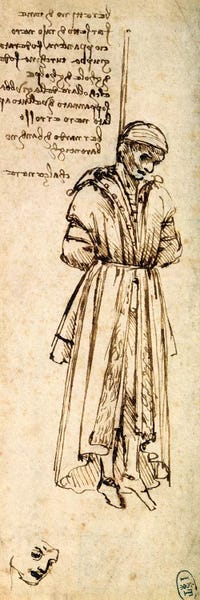 Leonardo da Vinci: Study of the Hanged Bernardo di Bandino Baroncelli, assassin of Giuliano de Medici, 1479  by Leonardo da Vinci