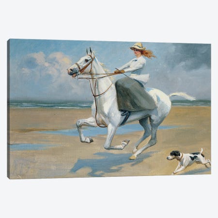 Riding On The Strand Canvas Print #BMN11451} by Frank P. Stonelake Canvas Art Print