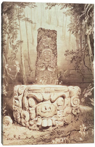 Idol And Altar, At Copan (Illustration From Views Of Ancient Monuments In Central America, Chiapas And Yucatan), 1844 Canvas Art Print - Central American Culture