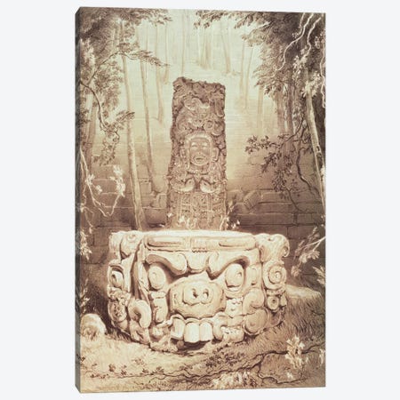 Idol And Altar, At Copan (Illustration From Views Of Ancient Monuments In Central America, Chiapas And Yucatan), 1844 Canvas Print #BMN11478} by Frederick Catherwood Canvas Art Print