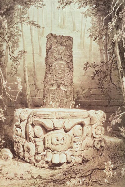 Central America: Idol And Altar, At Copan (Illustration From Views Of Ancient Monuments In Central America, Chiapas And Yucatan), 1844 by Frederick Catherwood