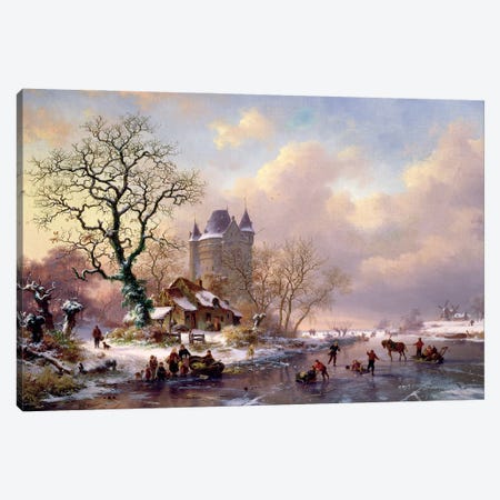 Winter Landscape With A Castle Canvas Print #BMN11487} by Frederick Marianus Kruseman Canvas Print