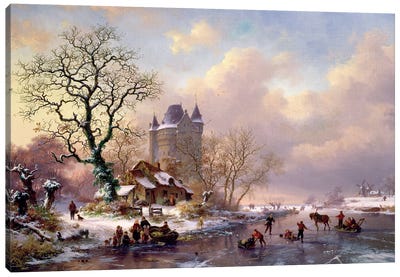 Winter Landscape With A Castle Canvas Art Print
