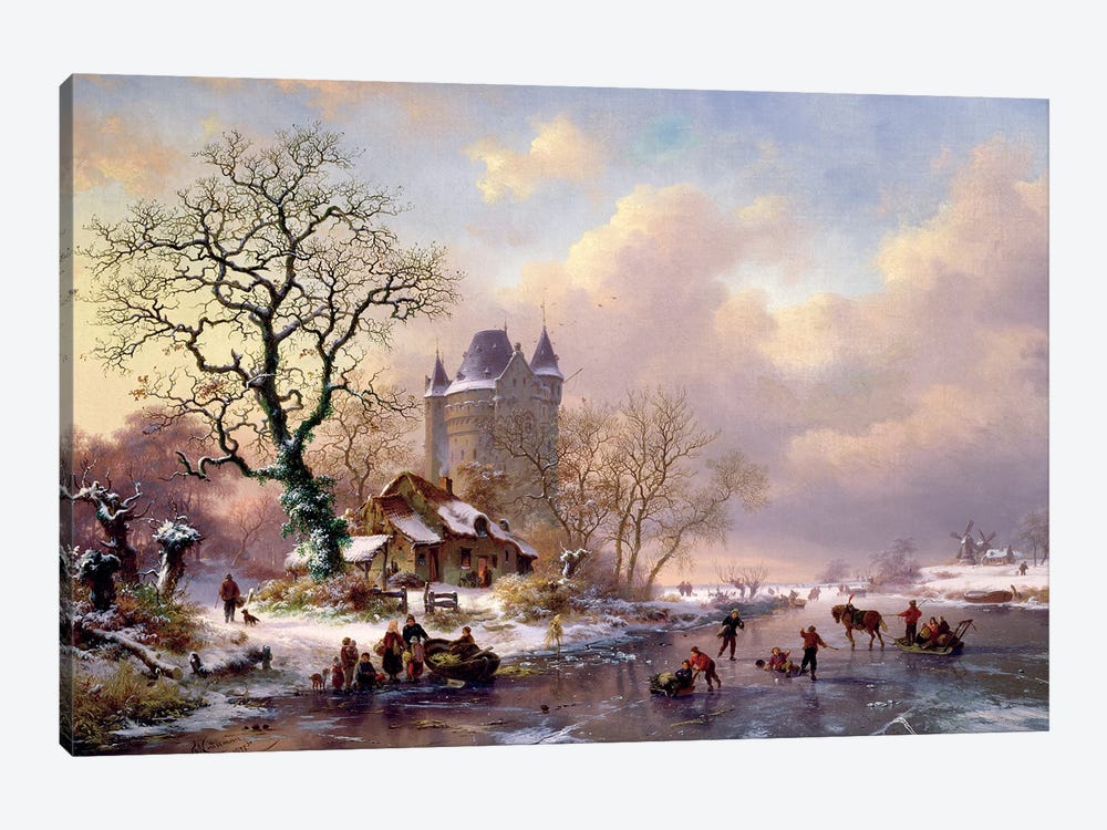Winter Landscape With A Castle by Frederick Marianus Kruseman 1-piece Canvas Wall Art