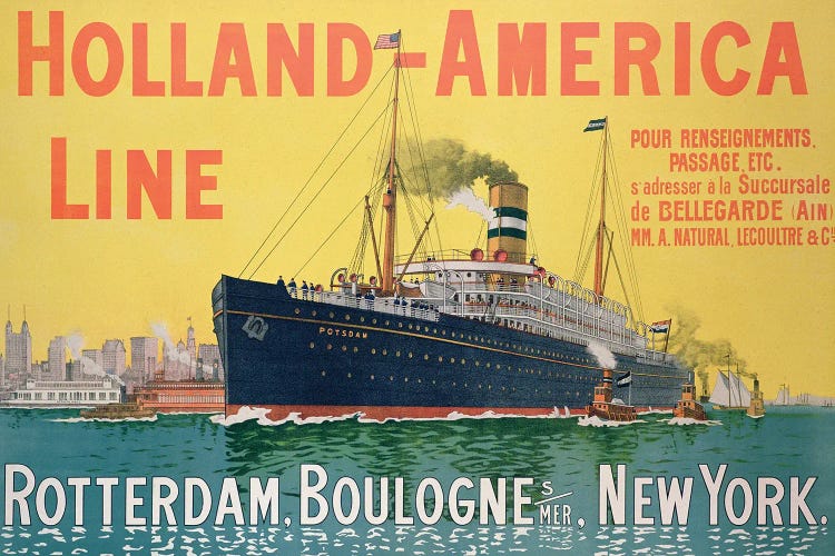 SS Potsdam, Holland-America Line (Rotterdam to New York City via Boulogne-sur-Mer) Advertisement