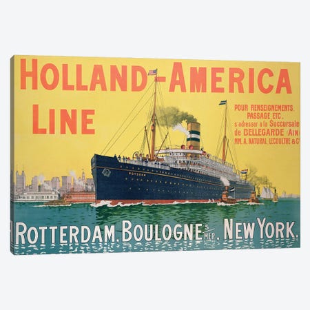 SS Potsdam, Holland-America Line (Rotterdam to New York City via Boulogne-sur-Mer) Advertisement Canvas Print #BMN11497} by French School Canvas Artwork