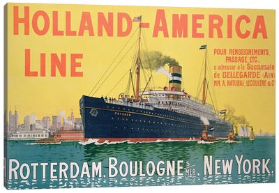 SS Potsdam, Holland-America Line (Rotterdam to New York City via Boulogne-sur-Mer) Advertisement Canvas Art Print