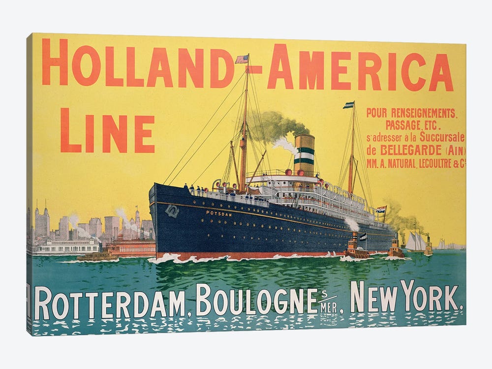 SS Potsdam, Holland-America Line (Rotterdam to New York City via Boulogne-sur-Mer) Advertisement by French School 1-piece Canvas Art Print