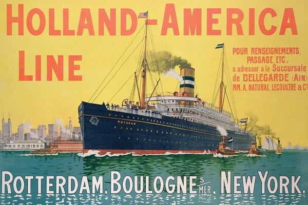 Vintage Posters: SS Potsdam, Holland-America Line (Rotterdam to New York City via Boulogne-sur-Mer) Advertisement by French School