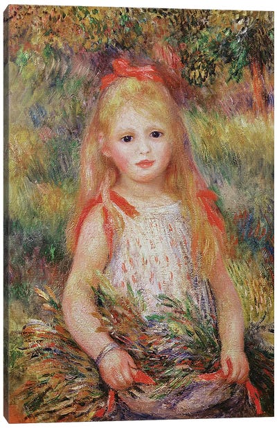 Little Girl Carrying Flowers, or The Little Gleaner, 1888  Canvas Art Print - Pierre Auguste Renoir