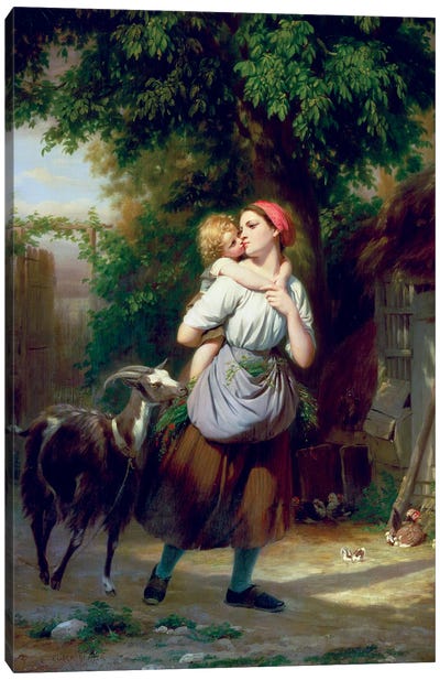 A Mother And Child With A Goat Canvas Art Print