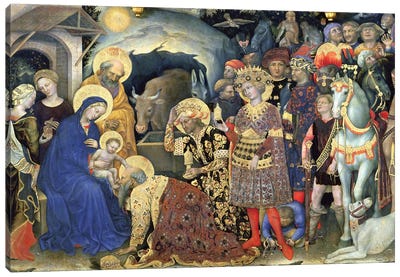 Detail Of The Procession Meeting The Virgin Mary And The Newborn Jesus, Adoration Of The Magi, 1423 Canvas Art Print - Nativity Scene Art
