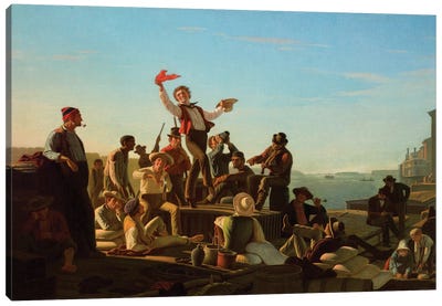 Jolly Flatboatmen In Port, 1857 Canvas Art Print