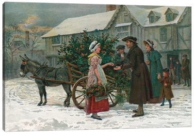 The Holly Cart (Illustration From Pears' Annual, Christmas 1896) Canvas Art Print - Carriages & Wagons