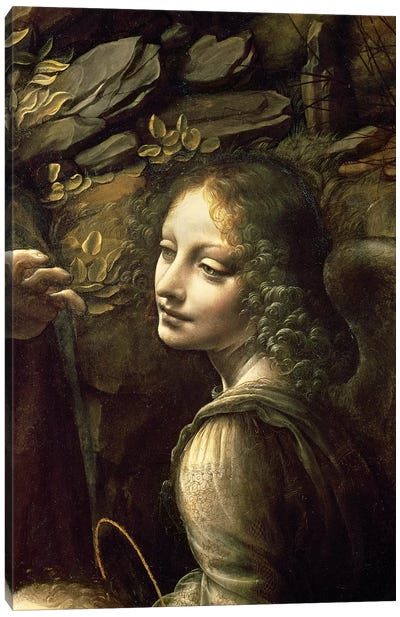 Detail of the Angel, from The Virgin of the Rocks  Canvas Art Print - Leonardo da Vinci