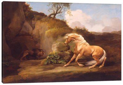 A Horse Frightened By A Lion, c.1790-5 Canvas Art Print - George Stubbs