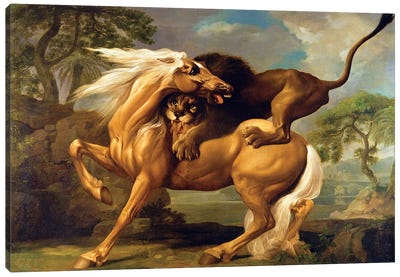 A Lion Attacking A Horse, c.1762 Canvas Art Print - George Stubbs