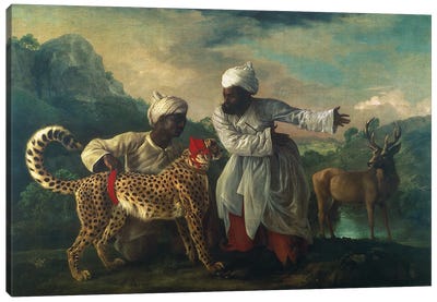 Cheetah And Stag With Two Indians, c.1765 Canvas Art Print