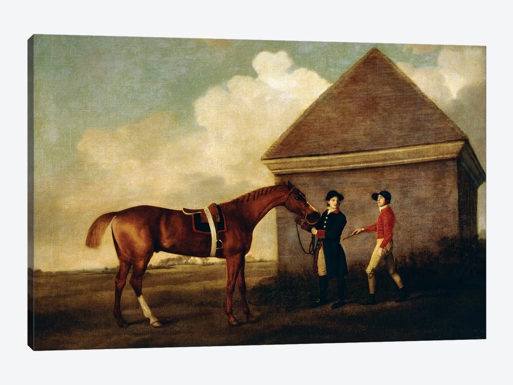 Eclipse (A Dark Chestnut Racehorse) Held By A Groom, With A Jockey, By The Rubbing Down House At Newmarket, 1770 by George Stubbs 1-piece Canvas Art Print