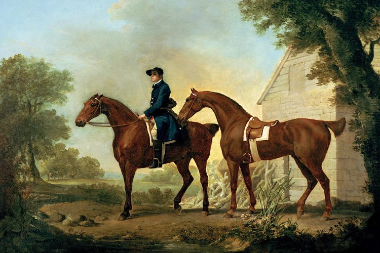 Mr. Crewe's Hunters With A Groom Near A Wooden Barn