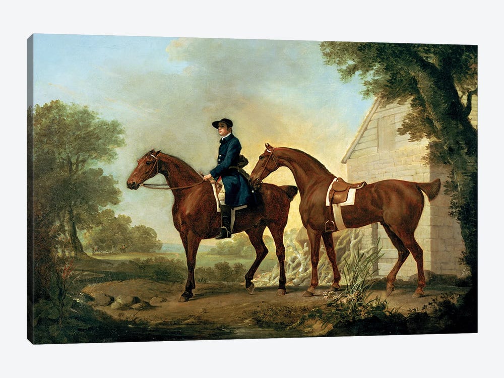 Mr. Crewe's Hunters With A Groom Near A Wooden Barn by George Stubbs 1-piece Canvas Art