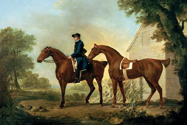 George Stubbs: Mr. Crewe's Hunters With A Groom Near A Wooden Barn by George Stubbs